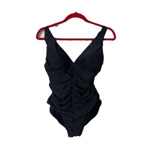 MiracleSuit Black Ruched One Piece Bathing Swim Suit size 12 W Slimming